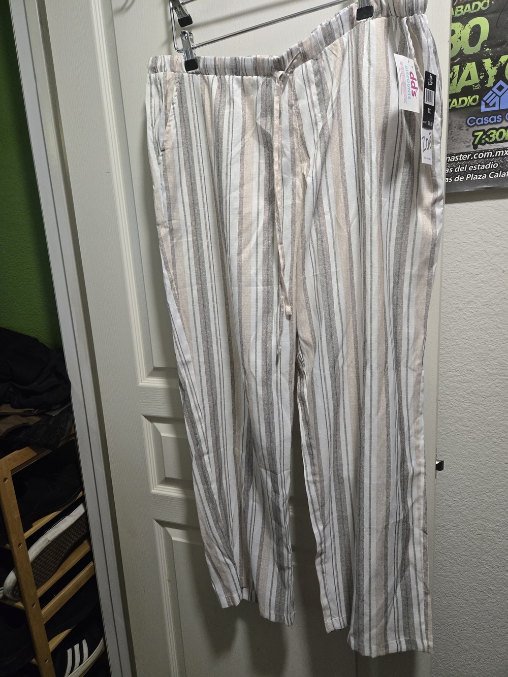 Striped PANTS Beige and White